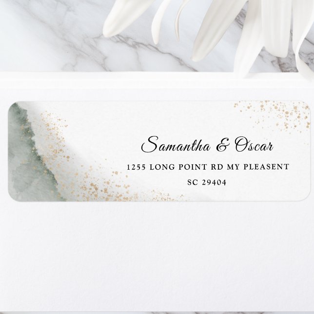 Etiqueta Pinceladas de Aquarela Verde e Dourado Abstratos (Criador carregado)