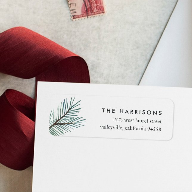 Etiqueta Pine Boughs | Endereço para devolução de feriados (Criador carregado)