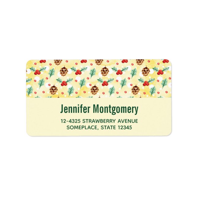 Etiqueta Pine Cones e Holly Natal Patterno (Frente)