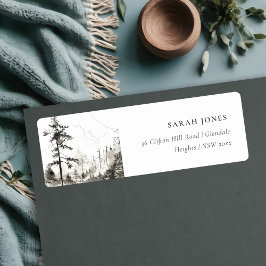 Etiqueta Pine Woods Mountain Landscape Endereço do desenho