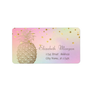 Etiqueta Pineapple Confetti Holográfico Elegante Dourado 