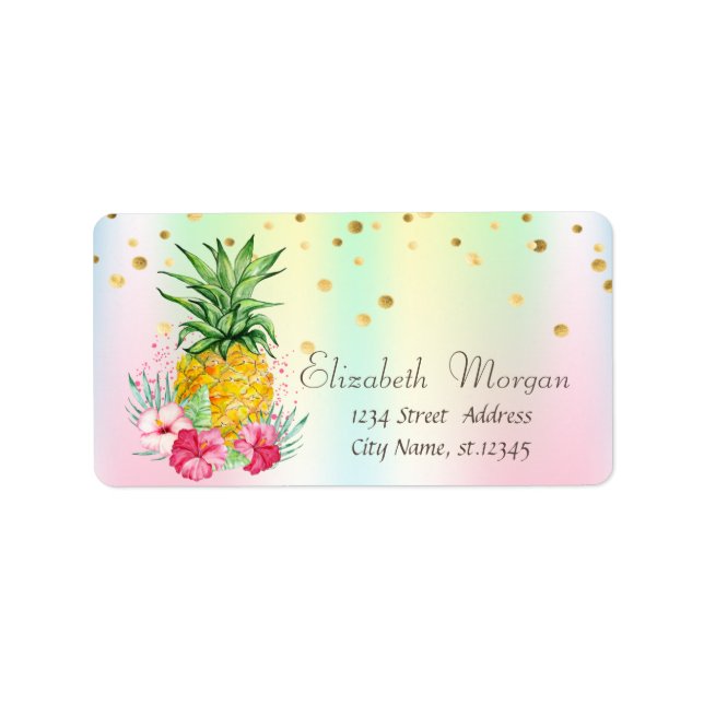 Etiqueta Pineapple Hibiscus Confetti Holographic  (Frente)