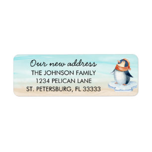 Etiqueta Pinguim Bonito na Família Beach Movida Return Addr
