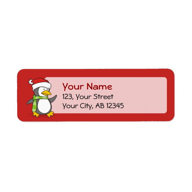 Etiqueta Pinguim de Natal andando na neve (Frente)