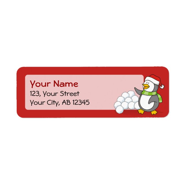 Etiqueta Pinguim de Natal com bolas de neve balançando (Frente)