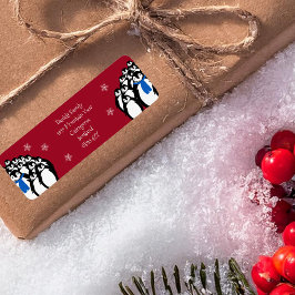 Etiqueta Pinguim de Natal Endereço de Remetente Vermelho