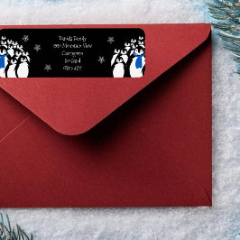 Etiqueta Pinguim de Natal Endereço de Retorno Preto