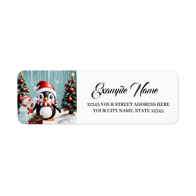 Etiqueta Pinguim engraçado bonito. (Frente)