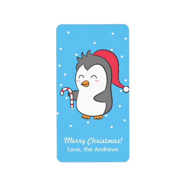 Etiqueta Pinguim Fofo Com Saudação de Cana de Açúcar (Frente)
