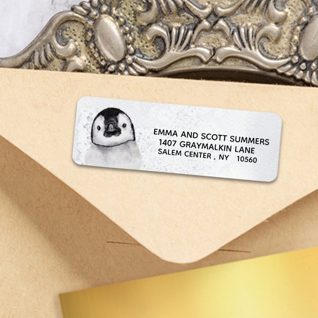 Etiqueta Pinguim-Pequeno-Pinguim-Bonito-De-Neve Inverno (Criador carregado)