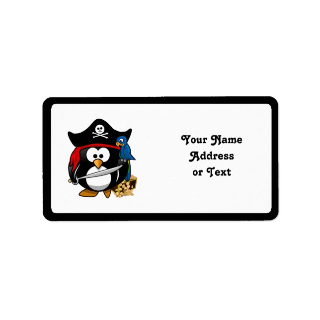 Etiqueta Pinguim Pirata Bonito com Treasure Chest (Frente)