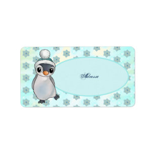 Etiqueta Pinguin mit Mütze Adressaufkleber