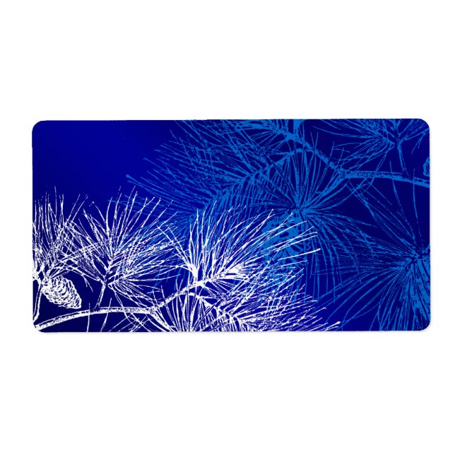 Etiqueta Pinheiro de inverno azul e branco (Frente)