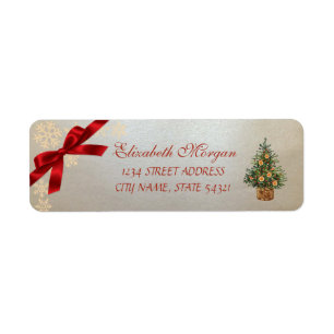 Etiqueta Pinheiro de Natal Elegante,Flocos de Neve,Laço