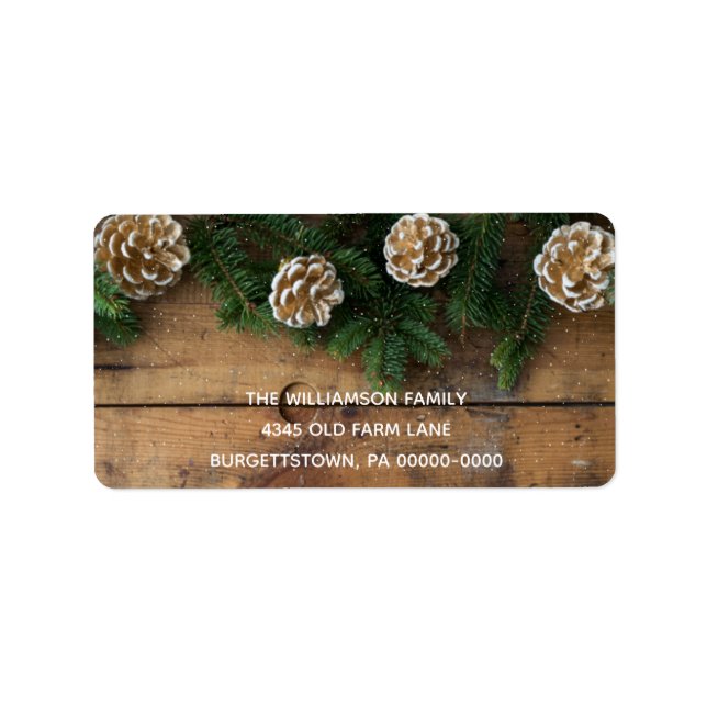 Etiqueta Pinho e Pineges de Natal Rustic Wood (Frente)