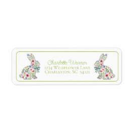 Etiqueta Pink and Blue Wildflower Easter Rabbit