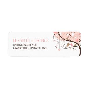 Etiqueta Pink and Brown Lovebirds Wedding Address Label
