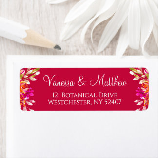Etiqueta Pink and Orange Botanical Wedding Return Address
