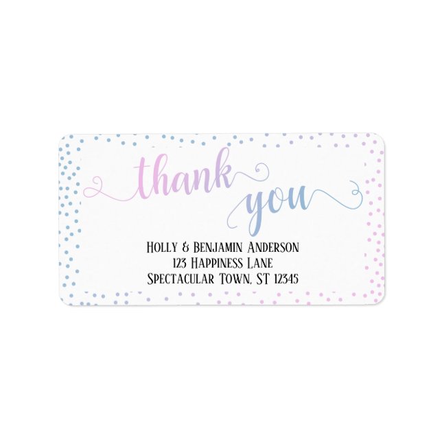Etiqueta Pink Blue Ombre Confetti Obrigado Script (Frente)