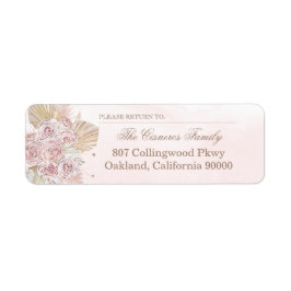 Etiqueta Pink Boho Dried Floral Roses Return Address Label