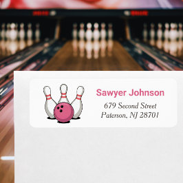 Etiqueta Pink Bowling Birthday Party Return Address