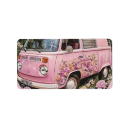 Etiqueta Pink Bus Beach Wall Art, Retro Van Print Californa