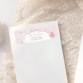 Etiqueta Pink Butterfly Floral Return Address Label