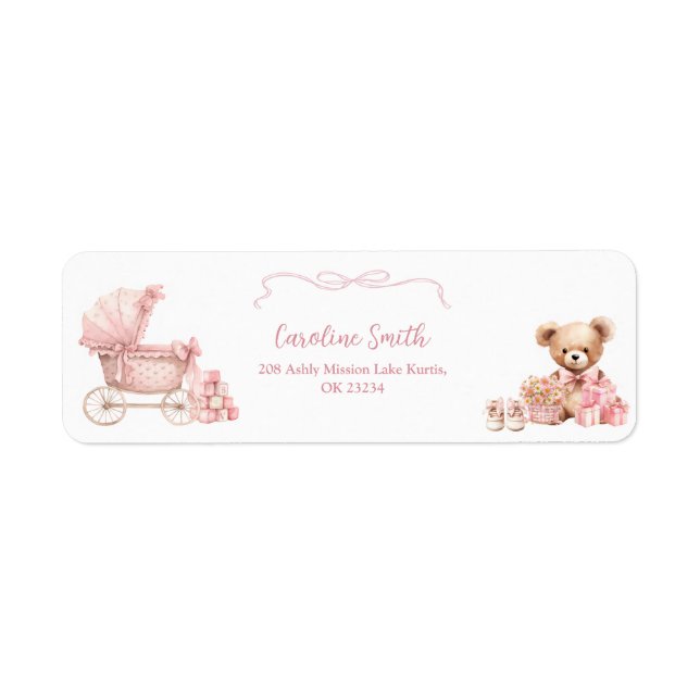 Etiqueta Pink Coquette Carriage Baby Shower Address Label (Frente)