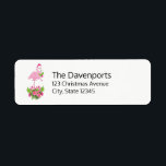 Etiqueta Pink Flamingo in Santa Hat Whimsical Christmas<br><div class="desc">Address labels with a tropical themed Christmas flamingo wearing a pink santa hat. Underneath its feet is a candy cane bouquet with pretty tropical flowers and pink berries. A sprig of holly on its chest.</div>
