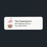 Etiqueta Pink Flamingo in Santa Hat Whimsical Christmas<br><div class="desc">Address labels with a tropical themed Christmas flamingo wearing a pink santa hat. Underneath its feet is a candy cane bouquet with pretty tropical flowers and pink berries. A sprig of holly on its chest.</div>