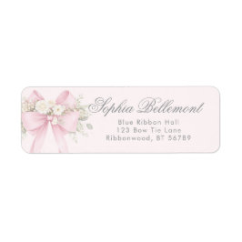 Etiqueta Pink Floral Bow Baby Shower Return Address