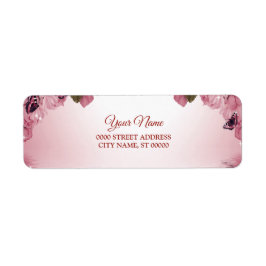 Etiqueta Pink Floral Butterfly Wedding Return Address