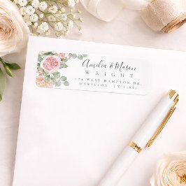 Etiqueta Pink Floral Rose Eucalyptus Wedding Return Address