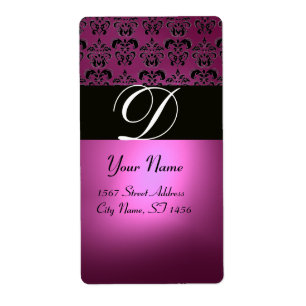 ETIQUETA PINK FUCHSIA PURPLE AMETIST DAMASK MONOGRAMA