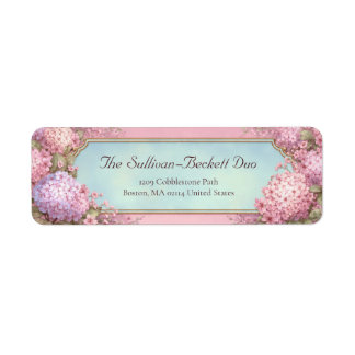 Etiqueta Pink Hydrangea Gold Filigree Sky Blue