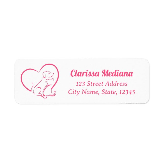 Etiqueta Pink Line Art Cat And Dog with Personalized Name (Frente)