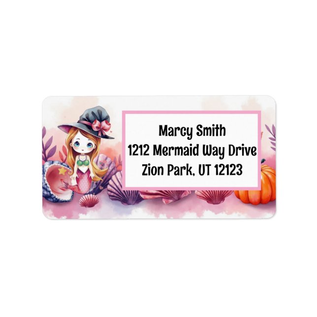 Etiqueta Pink Mermaid Halloween  (Frente)