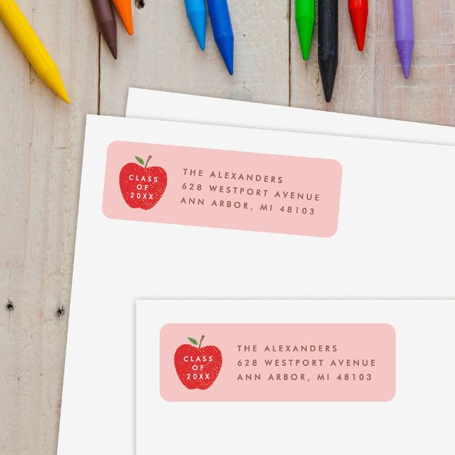 Etiqueta Pink Red Apple Preschool Graduation Address Label (Criador carregado)