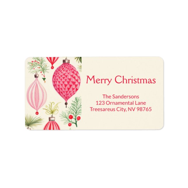 Etiqueta Pink Red Retro Ornaments Christmas Label (Frente)