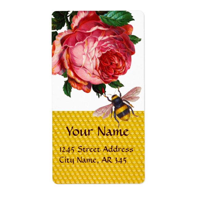 ETIQUETA PINK ROSE AND HONEY BEE ,BEEKEEPER (Frente)