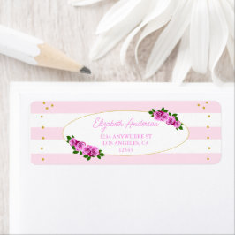 Etiqueta Pink Roses Striped Graduation Brunch