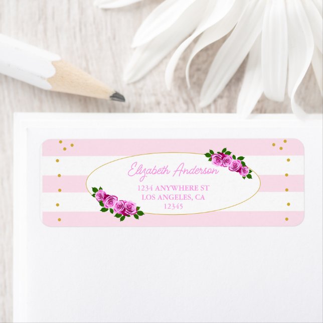 Etiqueta Pink Roses Striped Graduation Brunch (Insitu)