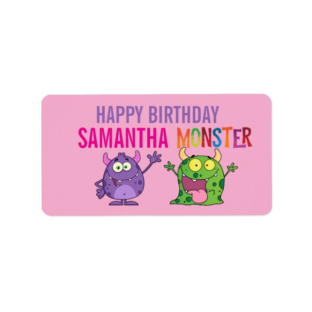 Etiqueta Pink violet monster Fun kids  (Frente)