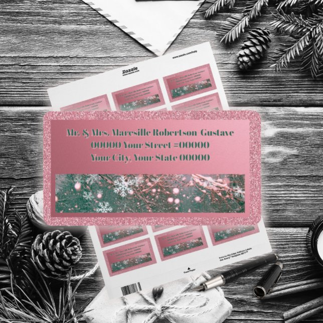 Etiqueta Pink Winter Setting Elegant Christmas (Criador carregado)