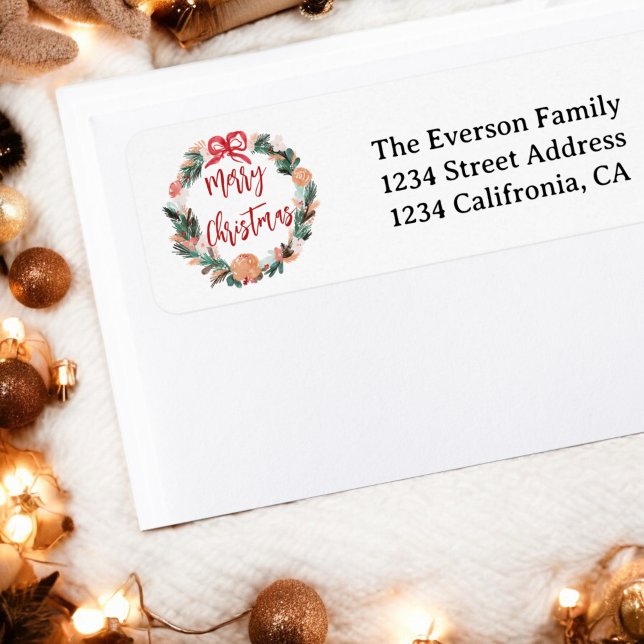 Etiqueta Pintado Pintado Pintado com Aquarela Floral (Hand Painted Floral Watercolor Wreath Christmas Label)