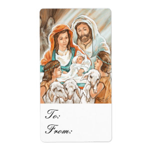 Etiqueta Pintura da natividade com os Tag do presente dos