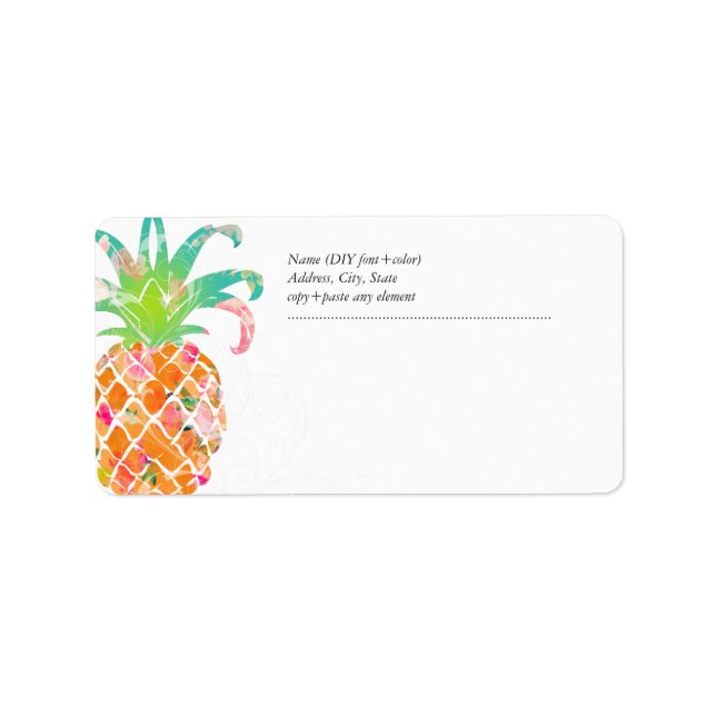 Etiqueta PixDezines Aloha Abacaxi+Floral Aquarela (Frente)