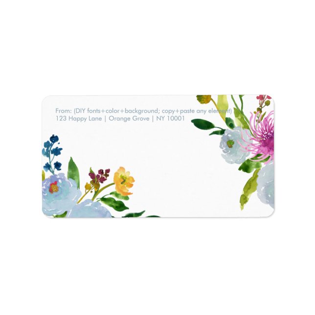 Etiqueta PixDezines Aquarela floral/ranunculus/azul (Frente)