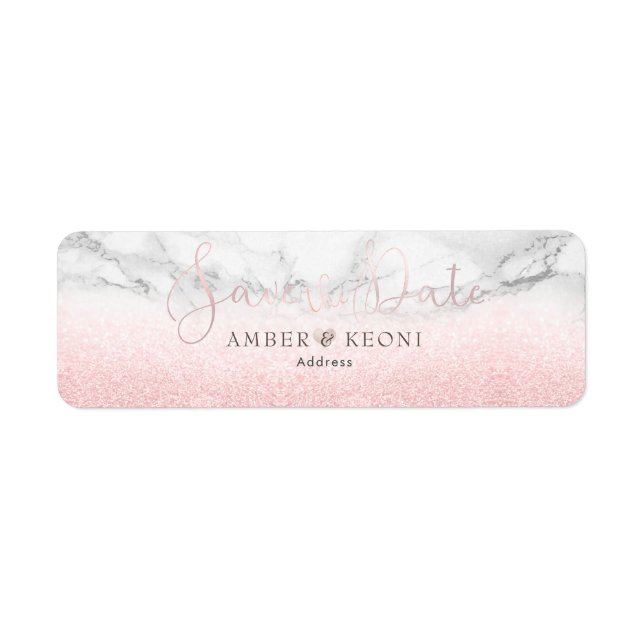 Etiqueta PixDezines Blush Pink Snow Bokeh+Marble Data de Sa (Frente)