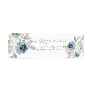 Etiqueta PixDezines Floral Watercolor, Rosas Azuis Dusty